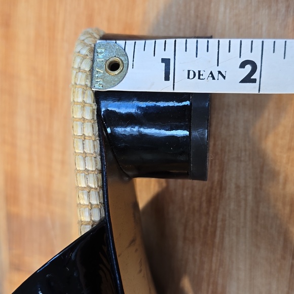 Black Patent Leather and Straw Heeled Sandal Thong - Picture 9 of 9